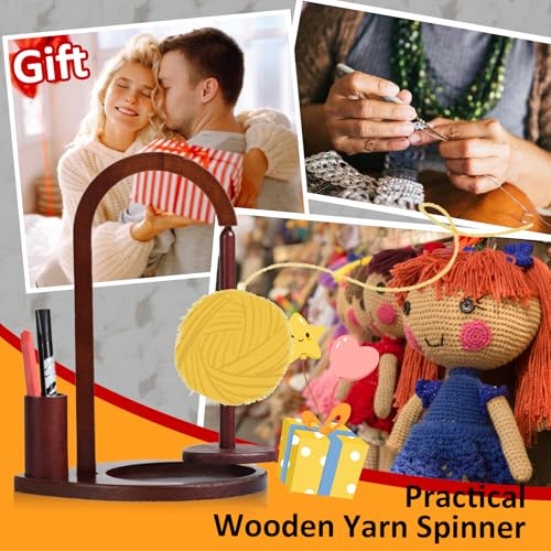 Joyeee Magnetic Wooden Yarn Holder for Crocheting, Yarn Spool Holder with Knitting Accessories Storage Organizer for Granny Yarn Storage, Crocheting and Knitting Accessories, Walnut - color: Walnut Color