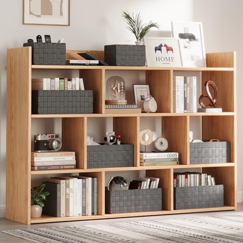 Storage Baskets: 6 Pack Stackable Woven Storage Bins, Grey | Decorative Woven Baskets for Organizing with Built-In Handles for Shelves, Closets, Cabinets and Cubbies, Gift Small Basket - color: Grey, size: 6 pack