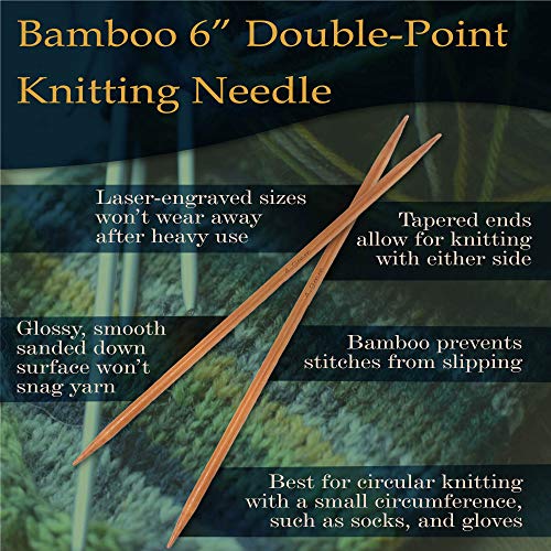 JubileeYarn 6" Double Point Bamboo Knitting Needles Set | 15 Sizes: 2mm(US0)-10mm(US15) | 5 Needles/Size | Carbonized Brown - color: 75 Pcs (15 Size) - Carbonized, size: 6-Inch