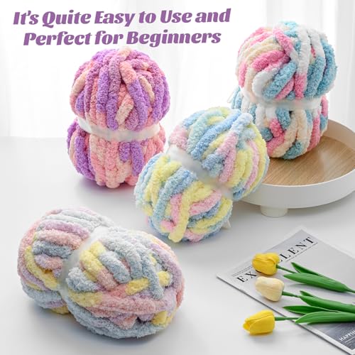 Chunky Jumbo Chenille Yarn White-Grey 10 Pack | 2000g/240yds Super Bulky Baby Soft Yarn for Hand Knitting Fluffy Chunky Knit Throw Blanket Yarn - color: White-Grey