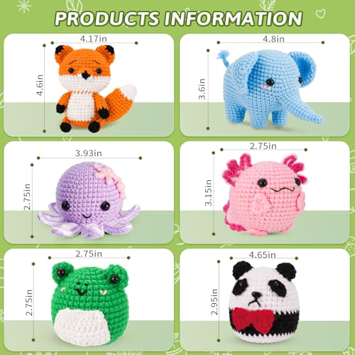 Gerute Crochet Kit for Beginners, 6 PCS Amigurumi Animal Family Starter Kit with Step-by-Step Video Tutorials & Illustrated Guide, 40% Extra Yarn, DIY Family Craft Gifts for Adults & Kids - color: 6pcs-fox