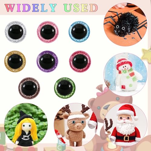 MUCUNNIA 120pcs 15mm Safety Eyes for Amigurumi Glitter Plastic Safety Eyes for Crochet with Washers Craft Crochet Eyes Doll Eyes for Crochet Animals Plush Stuffed Animals DIY Christmas Decorations - size: 15mm