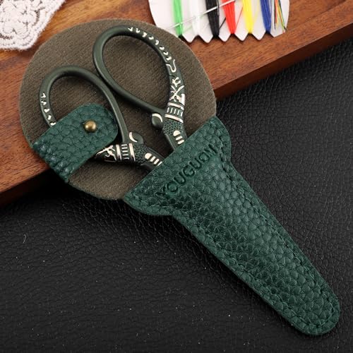 YOUGUOM Small Embroidery Scissors with Cover, Crochet Shears | Straight Tip, All Purpose for Craft Sewing Needlework Quilting Knitting Cross Stitch Thread Yarn Paper Fabric Detail Cutting - color: Dark Green