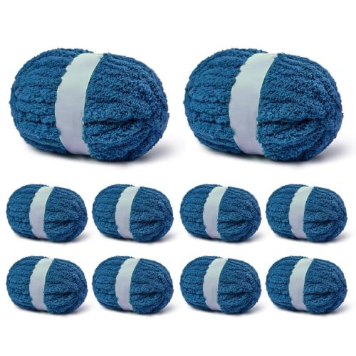 10 Pack Indigo Fuzzy Chunky Yarn for Hand Knitting, Bulky Thick Fluffy Chenille Yarn for Crocheting, 260yds/70.5oz Jumbo Crochet Yarns, Soft Chunky Knit Blanket Yarn for Crochet - color: 10 Indigo