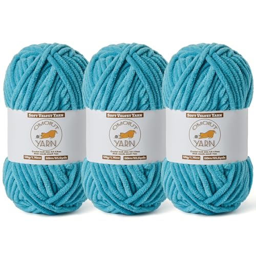 3 Pack Lake Blue Fluffy Velvet Yarn for Crocheting, Chunky Chenille Baby Blanket Yarn for Crochet, Soft Fuzzy Puzzle Yarn for Knitting, (50g/1.77oz Each) Bulky Thick Amigurumi Crochet Yarns - color: 3 Lake Blue