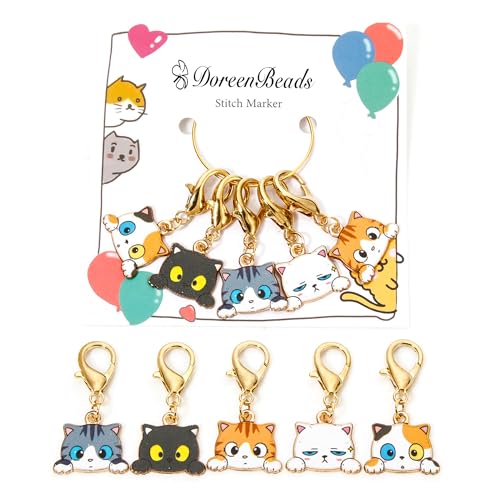 DoreenBeads Cat Stitch Markers for Crocheting and Knitting | Alloy Enamel Crochet Marker Crochet Gifts for Knitting Weaving Sewing Accessories Quilting Jewelry Making - color: Curious Cats