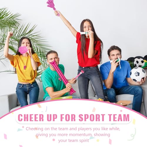 48 Pcs Cheerleading Pom Poms Thunder Sticks Plastic Whistles with Lanyards Squawker Horns Hand Clappers - color: pink
