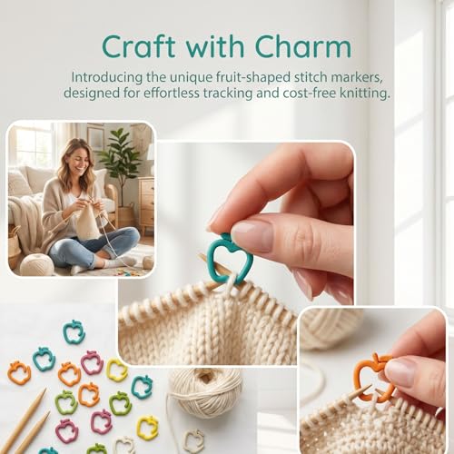Blingcute 48 Pcs Metal Fruit Stitch Markers for Knitting and Crochet | 48 smooth metal markers in two fruit designs and assorted colors for tracking stitches, rows, rounds and pattern repeats. - color: Colorful-Apple and Strawberry