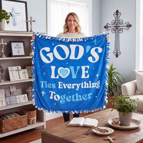 Chumia 2 Pcs/1 Set Religious God's Love Tie Blankets Craft Kit 57 x 57 Inch Christian Blanket Gifts for Women 2026 VBS DIY No Sew Fleece Fabric God's Love Ties Everything Together Tie Knot Throw - style: Religious God's Love