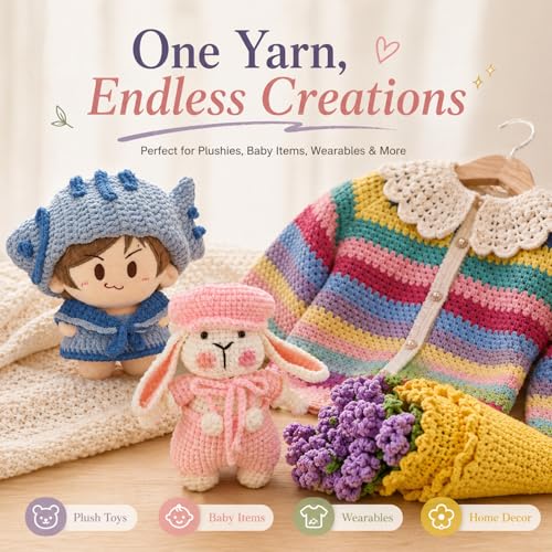 Skinny Chenille Yarn for Crocheting - 6 Pack of 50g/158yd (948yd Total) - Soft Matte Thin Chenille CYC #2 - Fine Weight Baby Yarn for Plush Toys, Baby Blankets & Small Crafts(Light Beige) - color: Light Beige