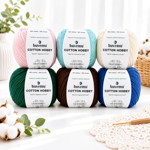 Cotton Hobby Yarn for Amigurumi Crochet & Knitting (Fuchsia) | 1.76 oz (50g) / 180 yds, 60% Cotton 40% Acrylic Blend Yarn, Soft Lightweight Baby Yarn, Punch Needle Projects - color: Fuchsia, size: 1 BALL