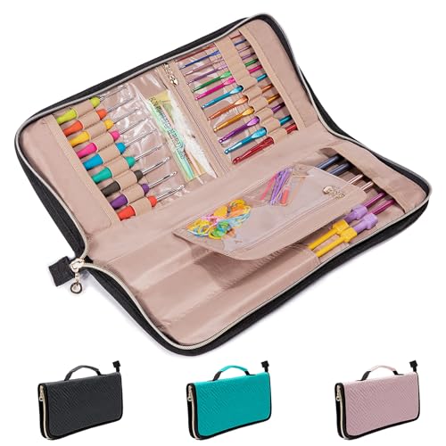 Knitting Needles Case (Up to 14 Inches) - Organizer for Knitting and Crochet Accessories - Empty Hook Case - color: Black, size: 14 Inches