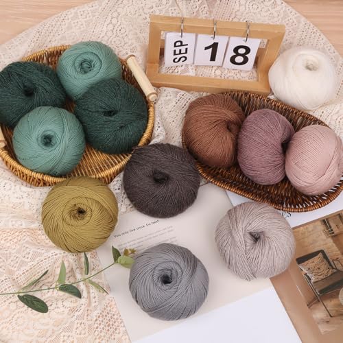 NICEEC 3 Skeins Soft Merino Wool Yarn- Light Green | Soft & Warm, Finger Weight, Woolen Yarn for Crochet & Knitting, Total 5.3oz/606yds - color: Light Green