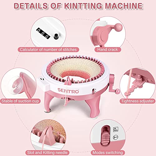 SENTRO Knitting Machine 48 Needles, Smart Circular Knitting Machine, Double Knitting Loom Machine for Adults Beginners,DIY Knitting Board Rotating Machine for Hat, Scarves, Socks - color: 48Pink