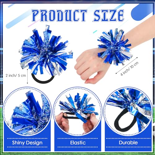 Shappy Mini Pompom Hair Tie 4inch Cheerleading Ponytail Holder | Team Spirit Design, Elastic Hair Ropes, Compact Cheer Accessories for Football Games, Dance Events and Party Favors - color: Blue