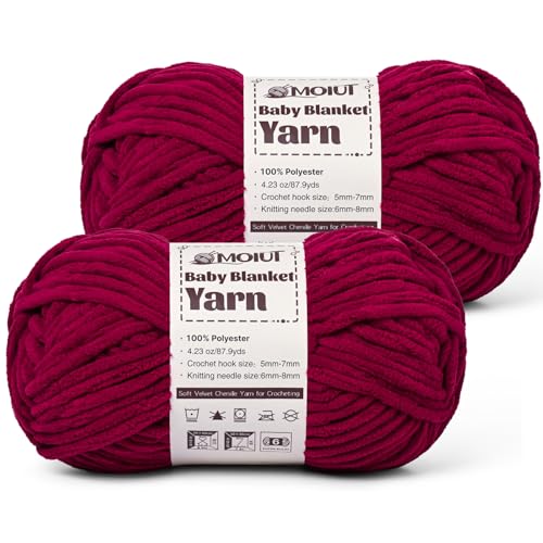Fluffy Chunky Yarn for Crocheting, Chenille Crochet Yarn 6 Super Bulky, 2 Pack of 87.9 yds/4.23 oz Baby Blanket Yarn, Soft Velvet Yarns for Knitting Amigurumi&DIY Crafts/Hats/Socks(2 Burgundy) - color: 2 Burgundy
