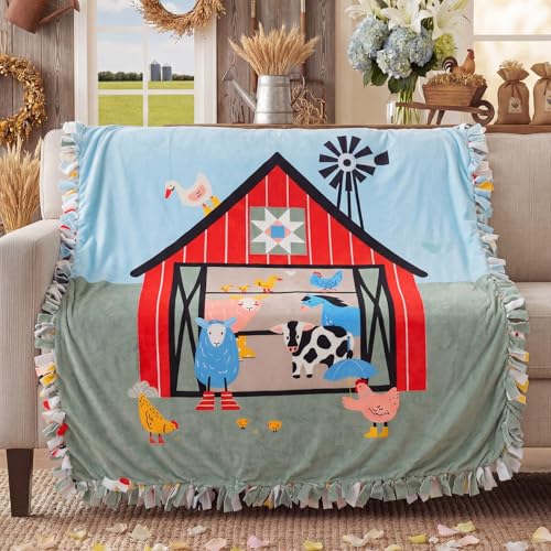Chumia 2 Pcs/1 Set Farm Animal DIY Tie Throw Blankets Farm Party Fleece No Sew Blanket Craft Kit 57 x 57 Inch Make Your Own Farmhouse Animals Blanket Farmhouse Animals Party Gifts for Bed Couch - style: Farm Animal
