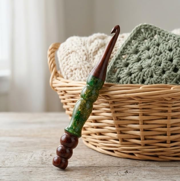 Emporium Crafts Wooden Crochet Hooks Green Resin epoxy & Wood Mix Crochet Hooks Ergonomic Soft Handle Needles Knit Weave Craft Yarn Different Size, Crochet Hooks (12.00 mm) - color: 12.00 mm