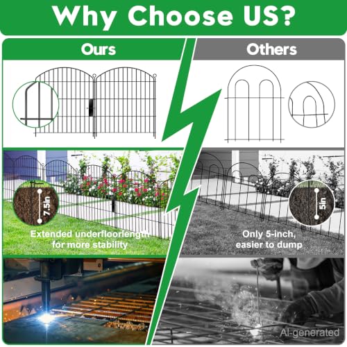 Decorative Garden Fence with gate 32in (H) x22ft (L),Arched Metal No Dig | Small Fence for Dogs & Rabbit,Ornamental Animal Barrier for Flower Beds,Border Panels Fencing for Yard & Patio Outdoor Decor - size: 10 Panels-32in(H) x 22ft(L) with Gate