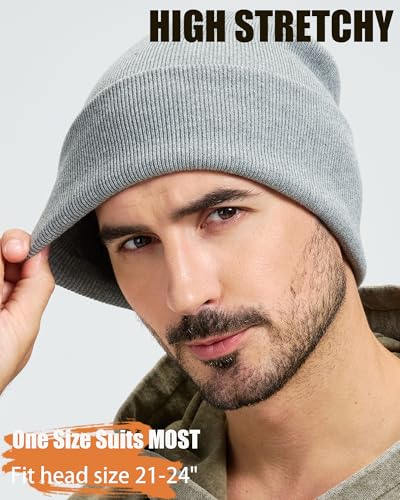 100% Cotton Beanie Lengthen Cuffed Beanies Knit Winter Hats Unisex | Double-Layer Warmth,Ultra-Soft 100% Cotton Knit,Long Non-itchy,Snug No-Slip Stretch Fit,Warm Winter Skull Cap - color: 1-light Grey