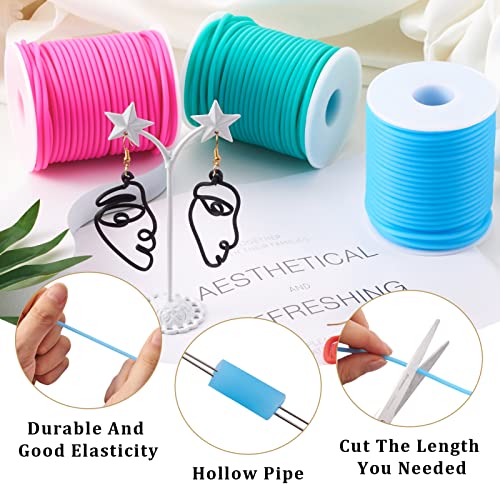 Beadthoven 3mm Hollow Pipe Rubber Tube Cords, 27Yards Barber Cord for Knitting Stitch Holder, Tubing Rubber Cord with Spool for Bracelet Jewelry Making DIY Crafts 1.5mm Hole - Deep Sky Blue - color: Deep Sky Blue, size: 3mm