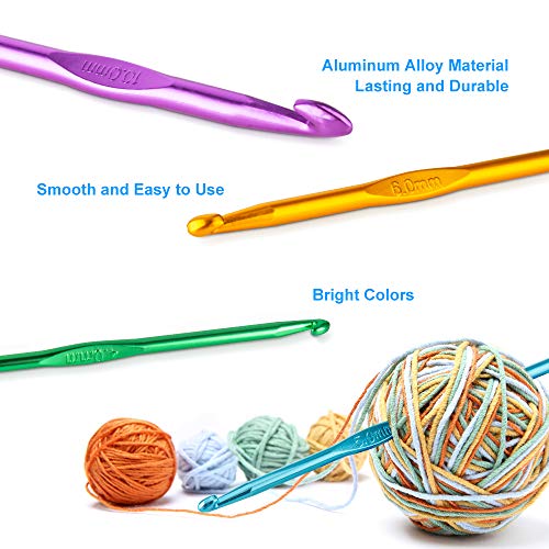 Vodiye 14 Sizes Crochet Hooks Set 2.0–10.0mm, Colorful Metal Crochet Needles, Ergonomic for Comfortable Crocheting - size: 14 Size(2.0-10.0mm)