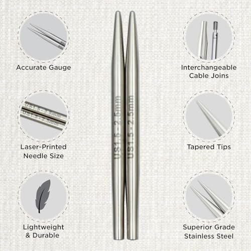 KnitPro Stelo Petite Interchangeable Needle Combo Set 2" (5cm) & 3" (7.5cm) | US 1.5 (2.5mm) - size: US Size 1.5 (2.5mm)