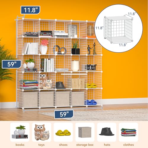 Cube Storage Organizer, Metal 25-Cube Shelves Bookshelf, Portable Closet Clothes Organizer for Bedroom, Home, Office, White - color: White Plus Iron, size: 25 Cubes