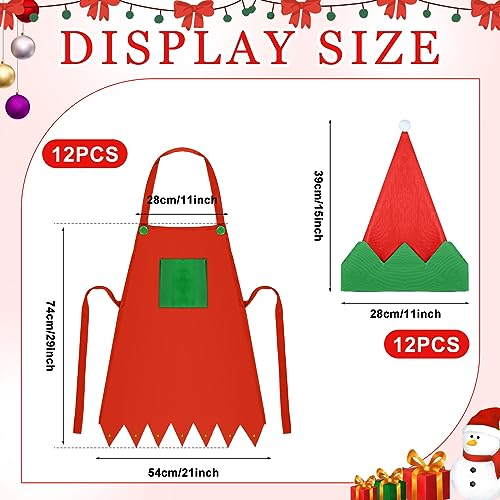 Handepo 12 Sets Christmas Apron and Hat Christmas Elf Costume Kit for Adults Women Cosplay Kitchen Xmas Holiday - color: Red, style: Simple