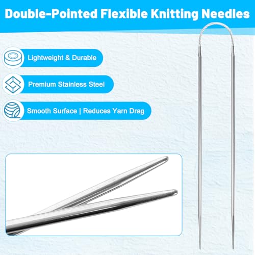 2.25MM Double-Pointed Flexible Knitting Needles 3-Piece Set, 9 Inch/23cm Circular Knitting Needles Stainless Steel Needles for Small Projects DIY Knitting - size: Size US 1 (2.25mm)