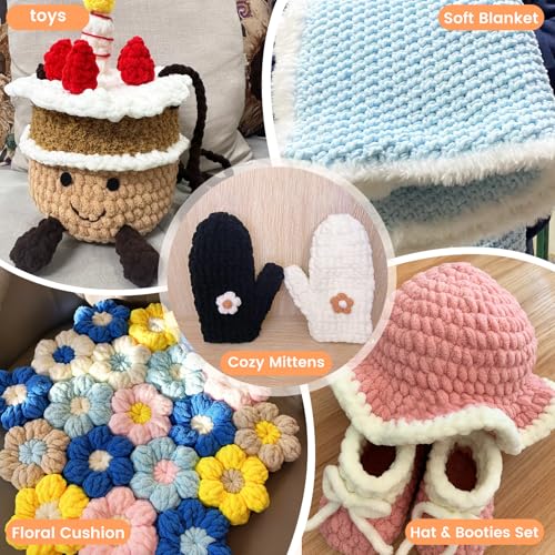 Super Bulky Chenille Yarn for Crocheting – 4 Pack of 100g/3.5oz, CYC #6 Super Bulky Weight Rope-Like Chunky Yarn, Fuzzy Matte Thick for Crocheting Blankets, Bags & Rugs (Cream White) - color: Cream White