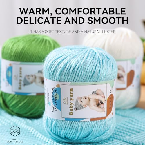 Baby Knitted Yarn - Merino Wool 10%, Cotton 40%, Nylon 50% Blended Soft Yarn Ball Suitable for Crochet Knitting, Baby Blankets and Clothes (Approximately 1.76 OZ/160 Yards)[2 Ball Set] (Green) - color: Green