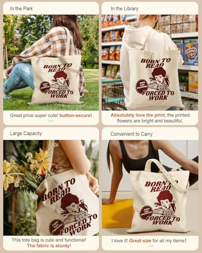 Miss Adola Aesthetic Tote Bag for Girls - with Magnetic Buckle and Zipper Inner Pocket for Women Lady Canvas Cotton Tote Bag - color: Reading Girl