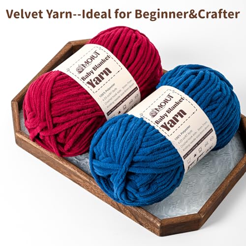 Fluffy Chunky Yarn for Crocheting, Chenille Crochet Yarn 6 Super Bulky, 2 Pack of 87.9 yds/4.23 oz Baby Blanket Yarn, Soft Velvet Yarns for Knitting Amigurumi&DIY Crafts/Hats/Socks(2 Denim Blue) - color: 2 Denim Blue