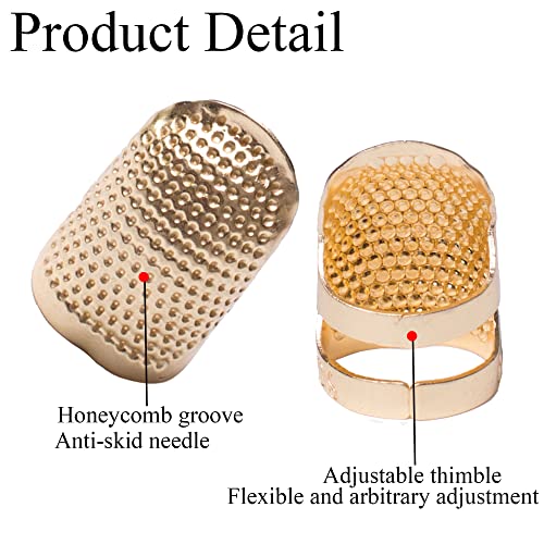 J.CARP 4Pcs Sewing Thimble, Metal Gold Sewing Thimble Finger Protector, Adjustable Finger Shield Ring Fingertip Thimble Sewing Quilting Craft, Accessories DIY Sewing Tools (2 Sizes, S/M) - color: Style1-Gold 2