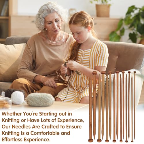 7 Pairs Bamboo Knitting Needles Set, Single Point Straight Wood Smooth Long Wooden Knitting Needles for Blankets, Scarves, Hats – Gift for Knitting Enthusiasts/Beginners - color: 25cm single needle