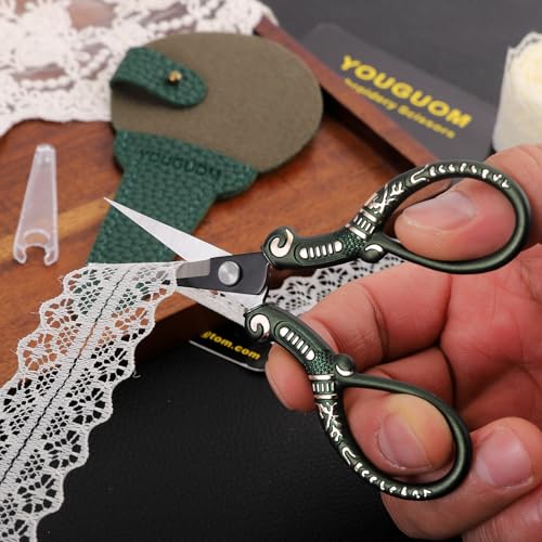 YOUGUOM Small Embroidery Scissors with Cover, Crochet Shears | Straight Tip, All Purpose for Craft Sewing Needlework Quilting Knitting Cross Stitch Thread Yarn Paper Fabric Detail Cutting - color: Dark Green