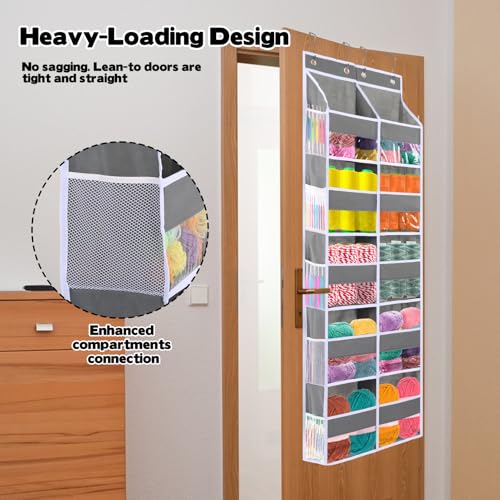 Over Door Yarn Storage Organizer Oxford Cloth Hanging Yarn Storage Organizer with 10 Deep Clear Pockets & 10 Mesh Side Pockets Extra Large Behind Door Storage for Crochet Accessories Knitting Supplies