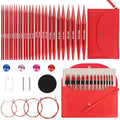Aeelike 13 Pairs Interchangeable Knitting Needles Set 3-10.0mm, Cherry Red | Aluminum Interchangeable Knitting Needles with 4 Cables, Smooth Complete Needles Set for Socks Blankets Sweaters, Ideal Gift - color: Cherry Red