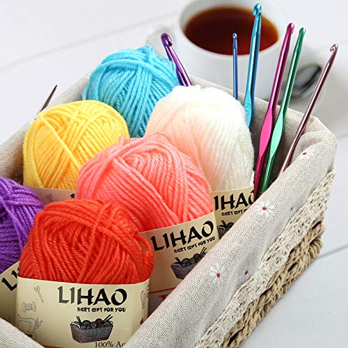LIHAO 12 Skeins Mini Yarn for Knitting Crochet Craft | 100% Acrylic, Anti-Splitting