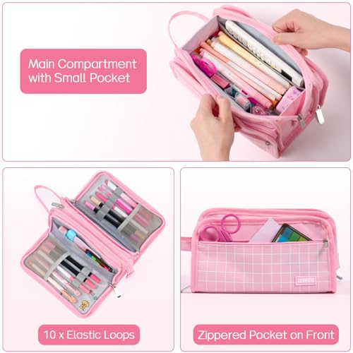 Sooez Large Pencil Case, Pencil Pouch, Pencil Bag, Pencil Box, Pure Purple | Ample Storage, Durable Canvas, Smooth Zippers, Portable Handle, Cute Stationery Organizer, Makeup Bag, School Supplies, Girls - color: Pure Purple