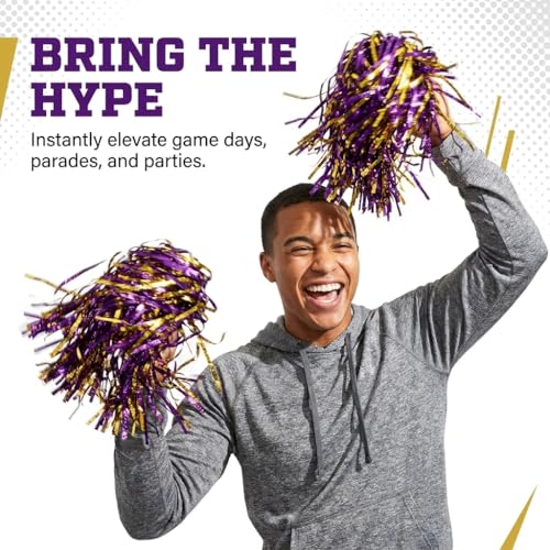 Metallic Gold and Purple Foil Textured School Spirit Shakers- Pack of 10 | Anderson's Metallic Pom Pom, For Cheerleader, Football, Basketball, Homecoming, Team Party, Dance Performance, Celebration - color: Purple and Gold