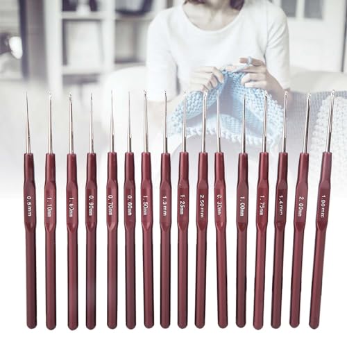 16 Sizes Crochet Hooks Set, Knitting Needles with Plastic Handle, Stainless Steel for Moms, Kids, Girls, College Students and Beginners, Lightweight Comfortable Ergonomic Metal nan Sewing Embroidery