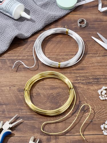 32.81 Feet 12 Gauge Round Aluminum Wire, Bendable Metal Craft Wire Mixed Color Flexible Craft Wiring for Sculpting Armature Artistic Floral Garden Wrapping DIY Crafting Jewelry Making - color: Gold & Silver, size: 12 Gauge