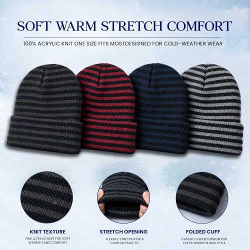 Yacht & Smith Wholesale Beanie and Glove Winter Bulk Kit, Kids Adults Bulk Sets, Homeless Donation Shelters - color: 12 Pack Adults Stripe