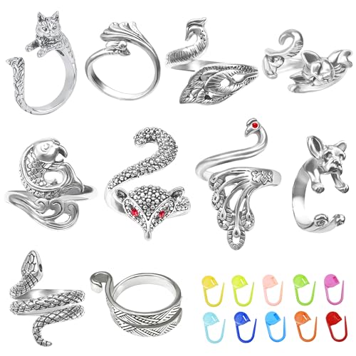 TUUXI 10pcs Crochet Rings Crochet Tension Rings for Finger Crocheting Knitting Adjustable Yarn Guide Rings Crochet Accessories and 10pcs Stitch Marks with Plastic Box for DIY Craft