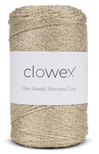 Sparkle Glitter Braided Macrame Cord 2.5mm x 820 ft, Metallic Lurex Shiny Crochet Yarn 273 yds for Bag, Purse, Runner, placemat (1, Gold-2) - color: Gold-2