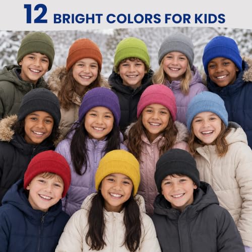 Yacht & Smith Wholesale Beanie and Glove Winter Bulk Kit, Kids Adults Bulk Sets, Homeless Donation Shelters - color: 12 Pack Kids Bright Beanies
