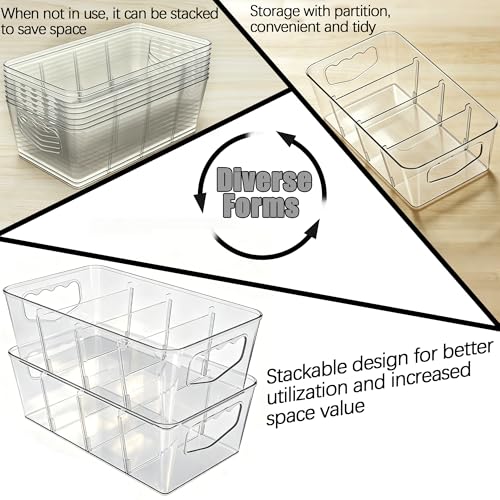 SPACELEAD 10 Pack Ultimate Clear Organizer Bins with Removable Dividers | The complete house organization solution for large families.Categorize everything from laundry supplies to pantry bulk items.