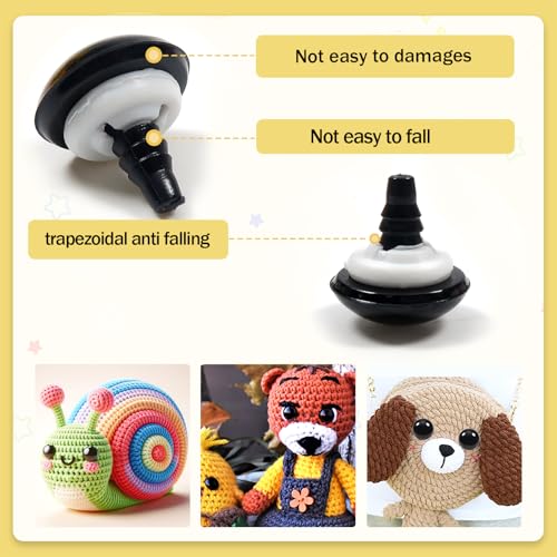 TOAOB 8pcs 20mm Large Safety Eyes for Amigurumis Black Plastic Crafts Doll Eye with Washers for DIY Crochet Stuffed Animals Doll Making Supplies - color: Black, size: 20mm